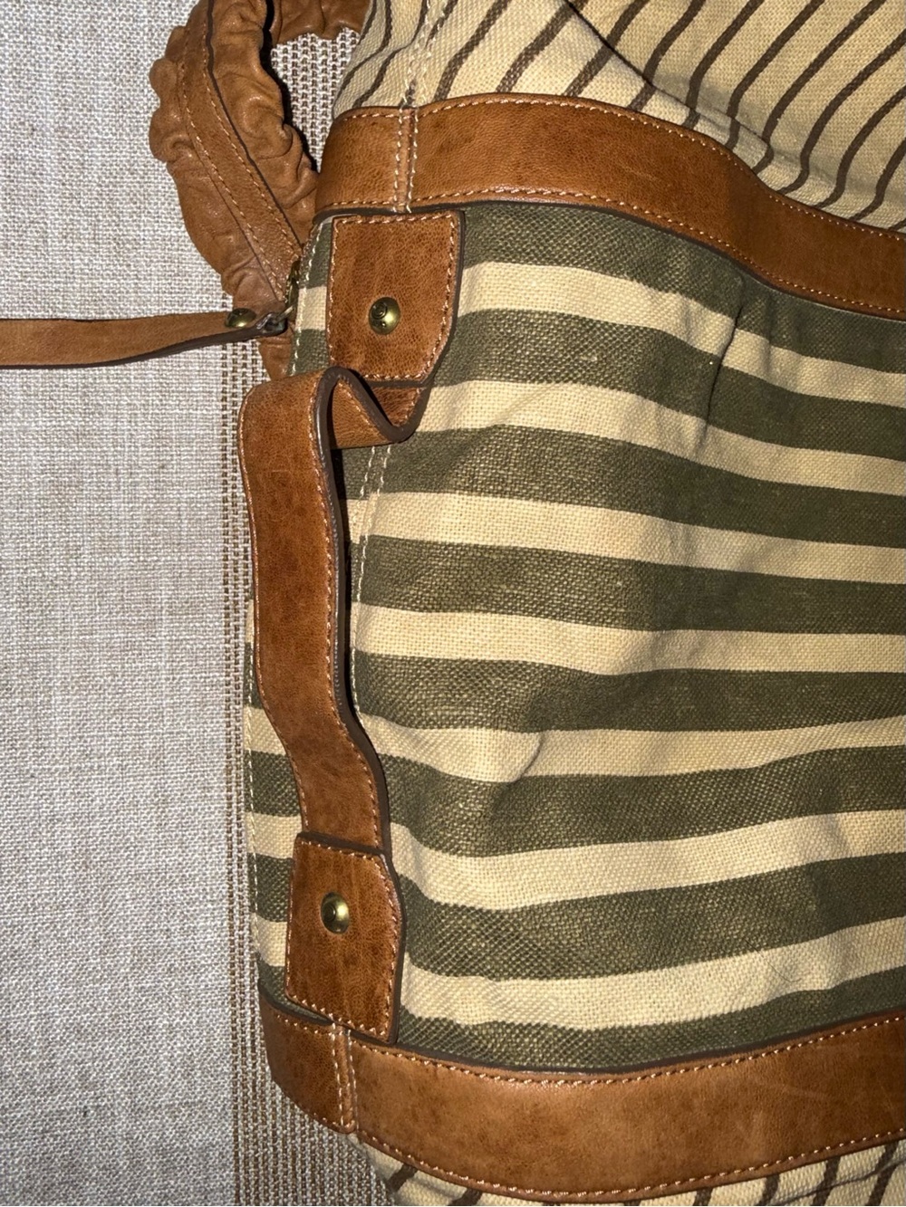 Vintage Cole Haan G Series Convertible Backpack Tote Bag Striped Canvas Leather - Picture 2 of 6